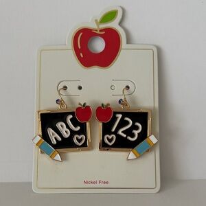 ☀️Chalkboard Earrings with Apple and Pencil Design